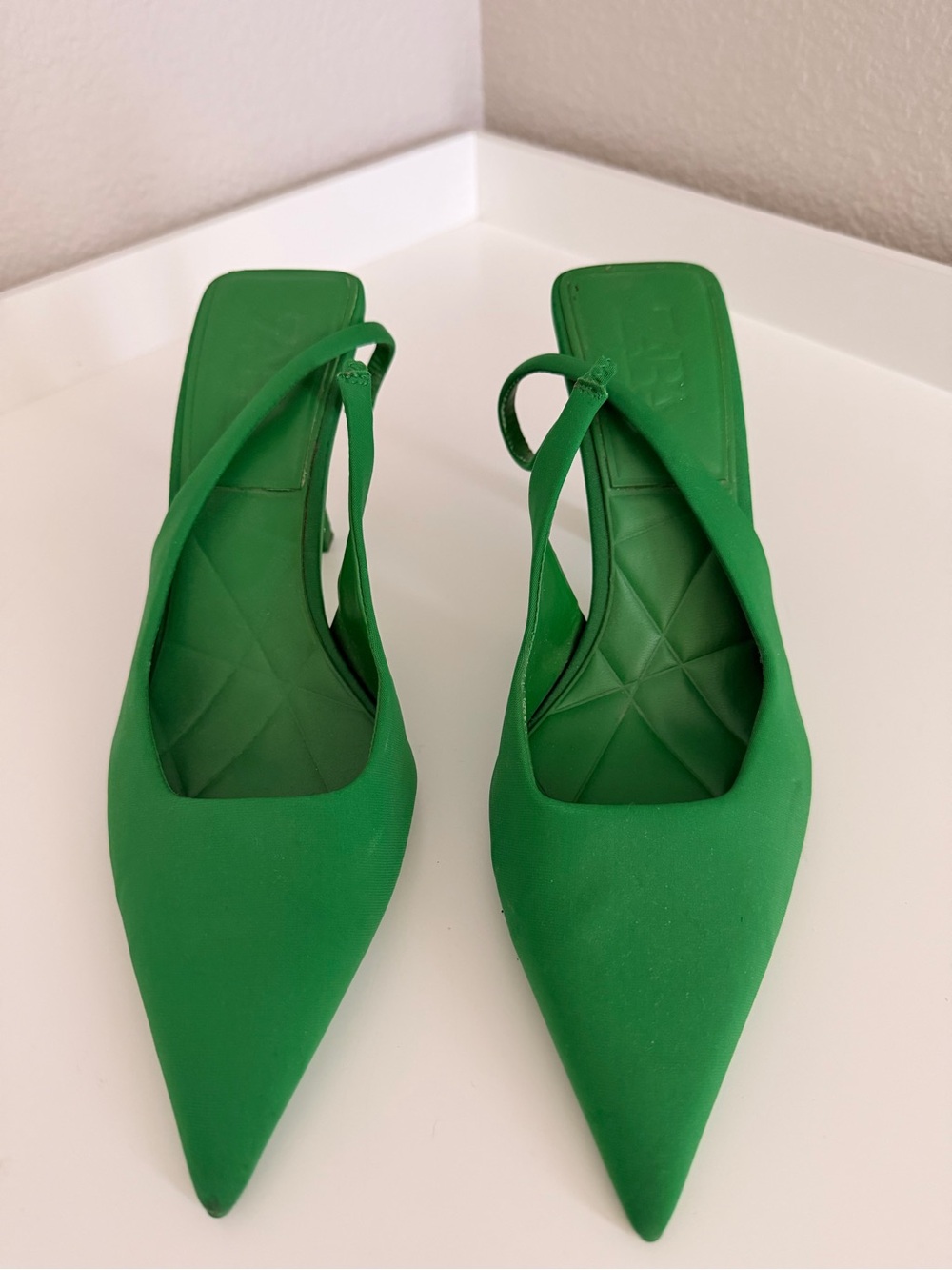 Zara Pointed Slingback Heels in Bright Green